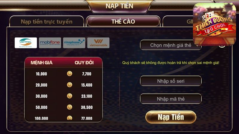 Nạp tiền qua thẻ cào